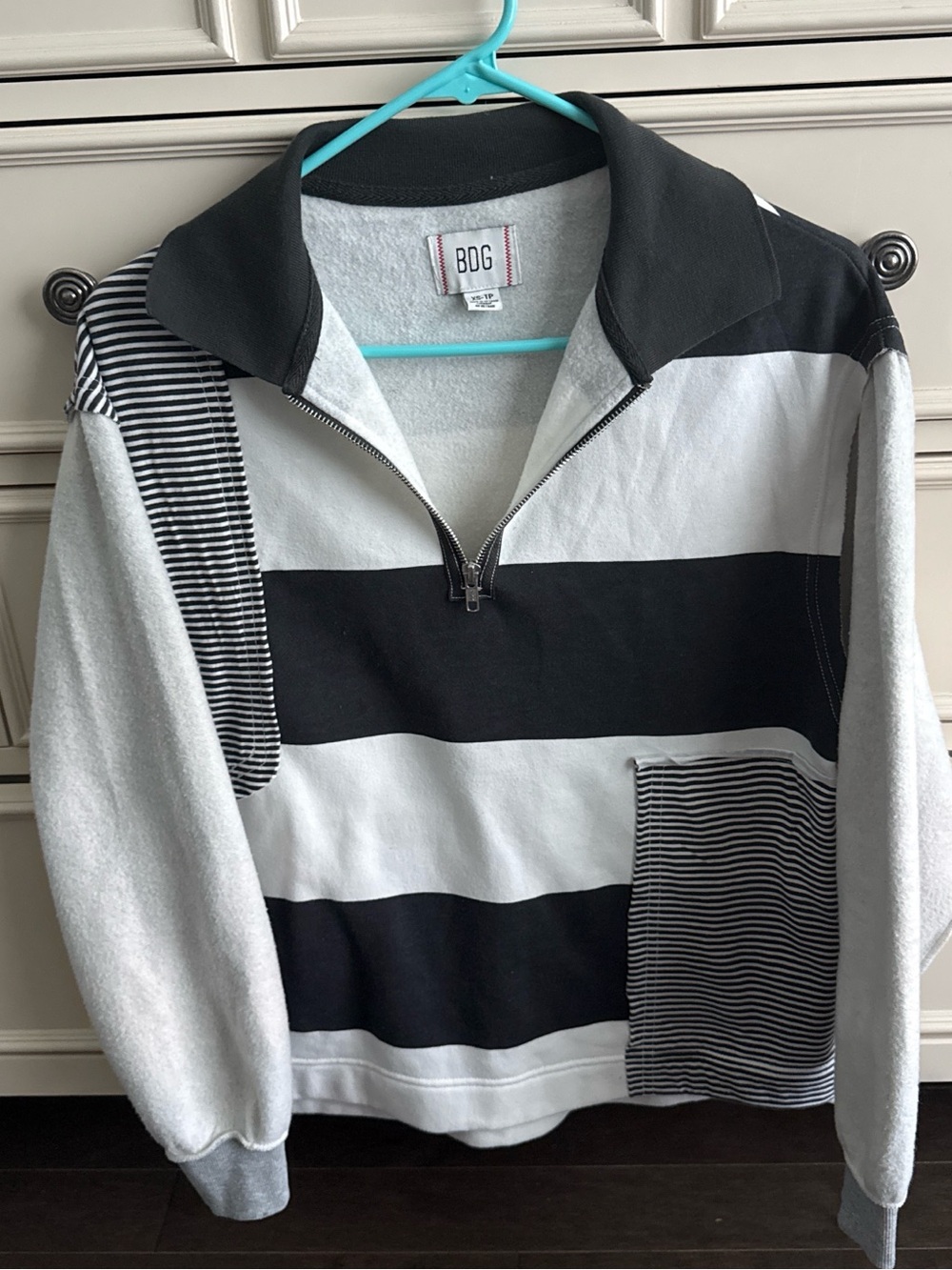 BDG dark grey & White Striped Half-Zip Sweatshirt